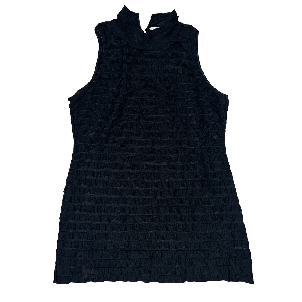 Black‎ Ruffle Gothy Sheer Top Witchy Derek Heart Button High Neck Size L
